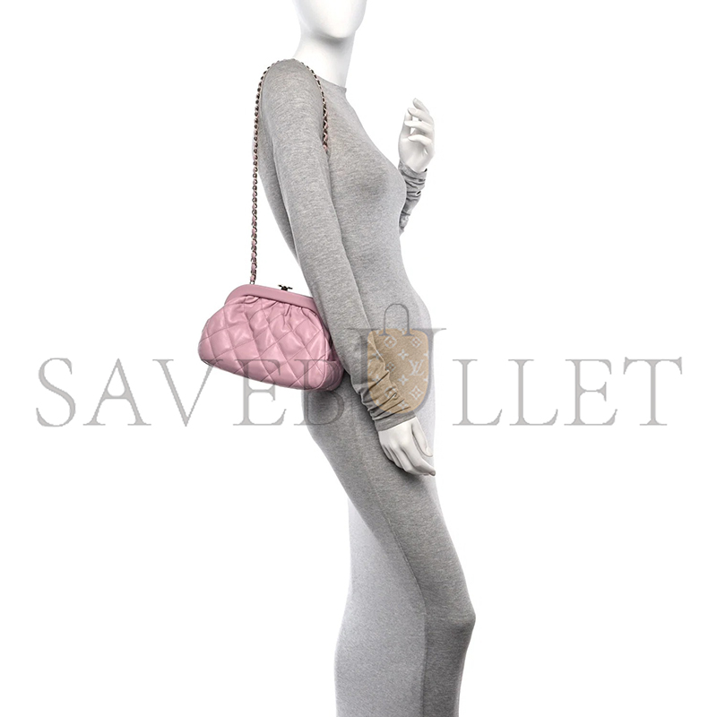 Ch**el MASTER LAMBSKIN QUILTED CC KISSLOCK CLUTCH PINK (23*15*8cm)